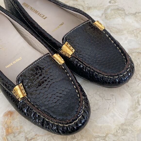 Bruno Magli Snake Embossed Leather Driving Flats Loafers - Picture 5 of 15